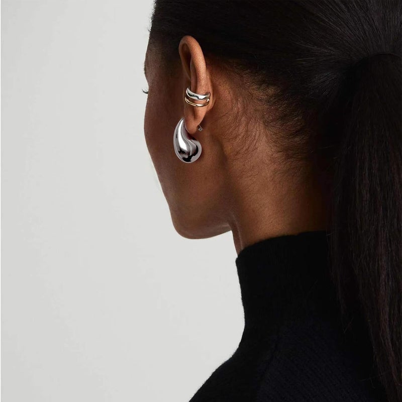NVWAROCK Store Gold Drop Clip On Earrings Dupes Teardrop Chunky Non Pierced Earring 14K Real Gold Plated Hypoallergenic Lightweight Earrings for Women（Gold and Silver） - Image 3
